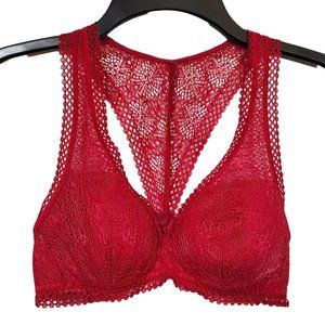 Victoria's Secret Womens Bralette Size XS Red Lace Halter Wireless